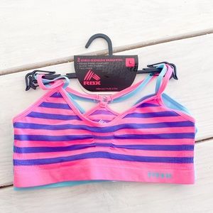 NWT RBX Girls Shirred Bralette Pink & Pool Blue Stripe Bralette Set L 10/12